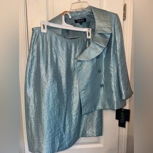 Kasper Light Blue Shimmer Skirt Suit Size 12